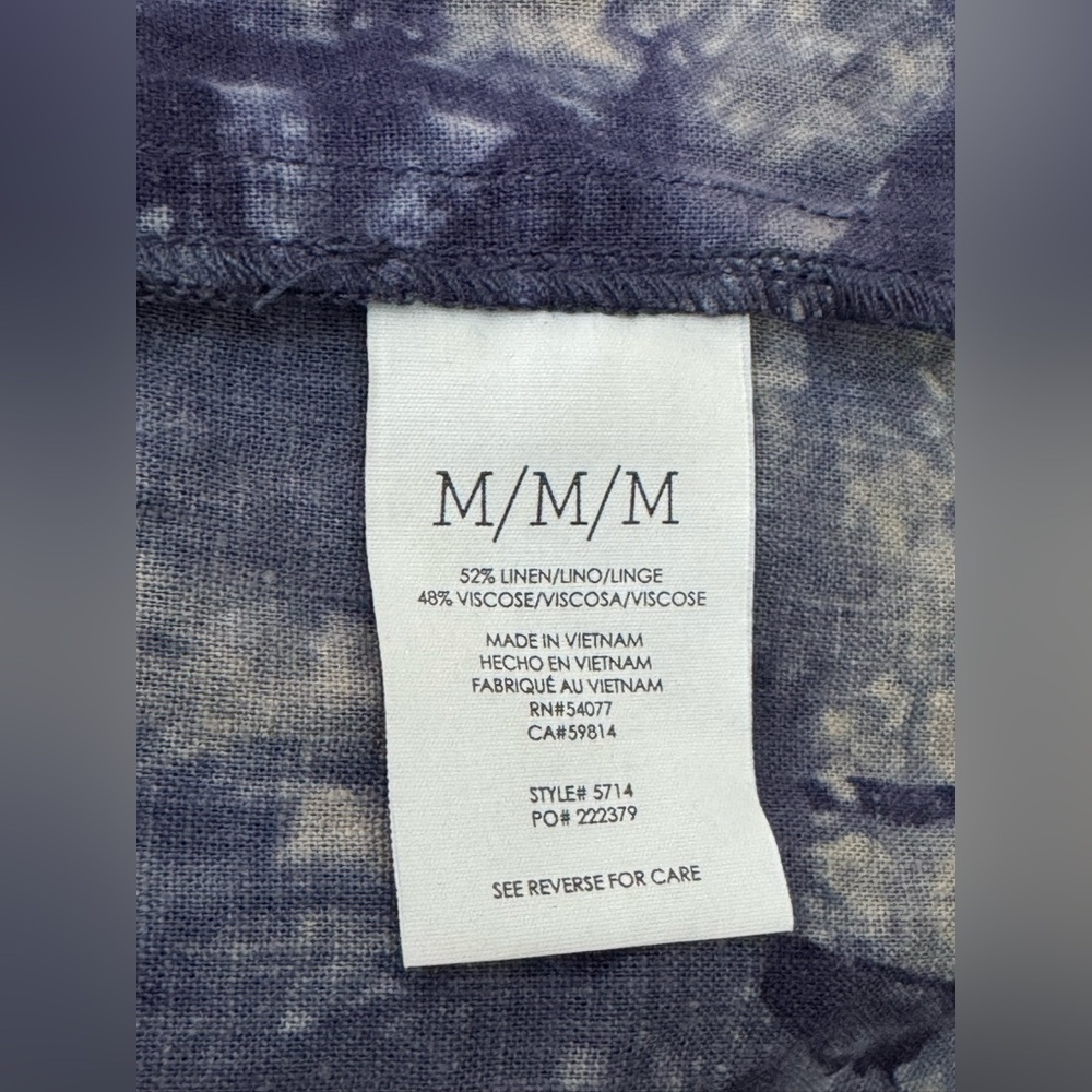 CAbi Tie Dye Blouse M Blue Green Linen Blend Button Front Boho Babydoll Top - Picture 8 of 8